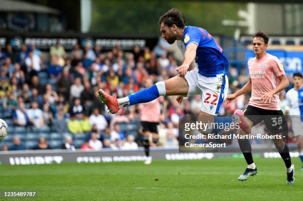 Blackburn Rovers' Ben Brereton scores his side's second goal during the Sky Bet Championship match between Blackburn Rovers and Cardiff City at Ewood...