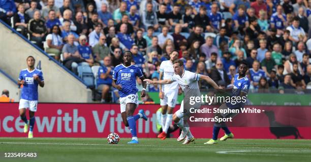 Burnley's Chris Wood during the Premier League match between Leicester City and Burnley at The King Power Stadium on September 25, 2021 in Leicester,...