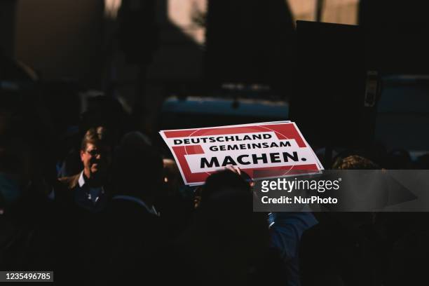 &quot; germany we work together&quot; election placard are seen during the Christian Democratic Union candidate Armin Laschet and German Chancellor...