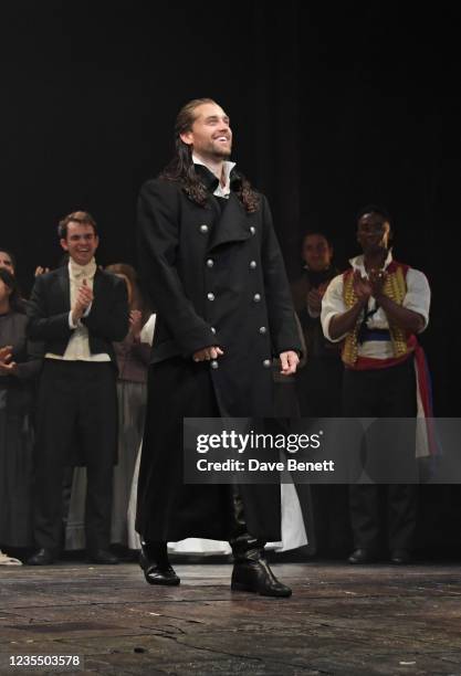 Bradley Jaden bows at the curtain call during the reopening of "Les Miserables" in the West End at The Sondheim Theatre on September 25, 2021 in...