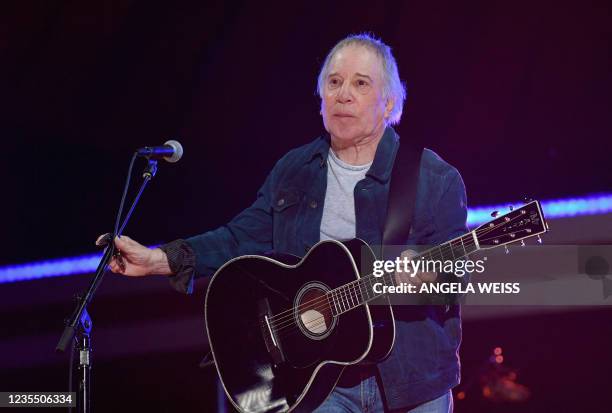 Singer--songwriter Paul Simon performs during the 2021 Global Citizen Live festival at the Great Lawn, Central Park on September 25, 2021 in New York...