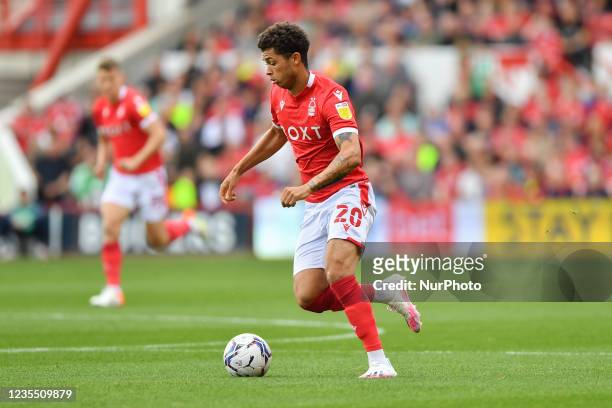 Brennan Johnson of Nottingham Forest runs with the ball during the Sky Bet Championship match between Nottingham Forest and Millwall at the City...