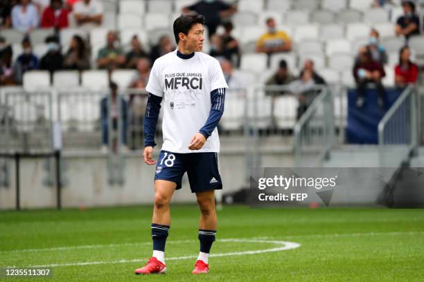 Ui Jo HWANG during the Ligue 1 Uber Eats match between Bordeaux and Rennes at Stade Matmut Atlantique on September 26, 2021 in Bordeaux, France.