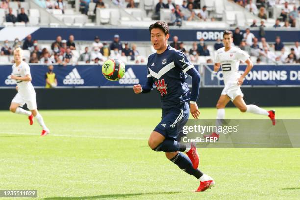 Ui Jo HWANG during the Ligue 1 Uber Eats match between Bordeaux and Rennes at Stade Matmut Atlantique on September 26, 2021 in Bordeaux, France.