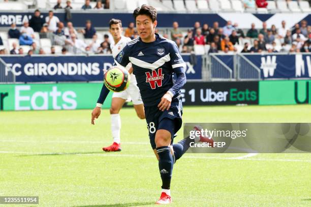 Ui Jo HWANG during the Ligue 1 Uber Eats match between Bordeaux and Rennes at Stade Matmut Atlantique on September 26, 2021 in Bordeaux, France.