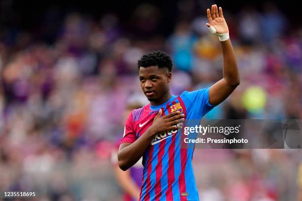 Ansu Fati of FC Barcelona during the La Liga match between FC Barcelona and Levante UD played at Camp Nou Stadium on September 26, 2021 in Barcelona,...