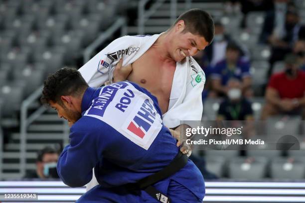 Marko Kumric of Croatia and Asley Gonzalez of Romania compete in the Men's -100kg bronze medal match during day 3 of the Judo Grand Prix Zagreb 2021...