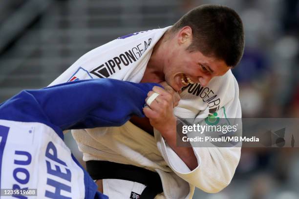 Marko Kumric of Croatia and Asley Gonzalez of Romania compete in the Men's -100kg bronze medal match during day 3 of the Judo Grand Prix Zagreb 2021...