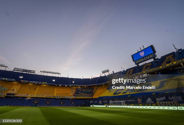General view of empty Estadio Alberto J. Armando before a match between Boca Juniors and Colon as part of Torneo Liga Profesional 2021 on September...