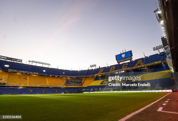General view of empty Estadio Alberto J. Armando before a match between Boca Juniors and Colon as part of Torneo Liga Profesional 2021 on September...