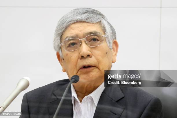 Haruhiko Kuroda, governor of the Bank of Japan , speaks during a news conference at the central bank's headquarters in Tokyo, Japan, on Sept. 27,...