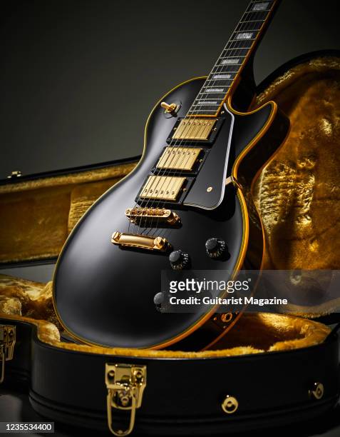 An Epiphone Joe Bonamassa Black Beauty Les Paul Custom electric guitar, taken on October 8, 2020.