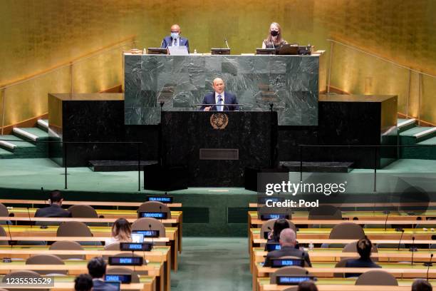 Prime Minister of Israel Naftali Bennett addresses the 76th Session of the United Nations General Assembly on September 27, 2021 at U.N. Headquarters...
