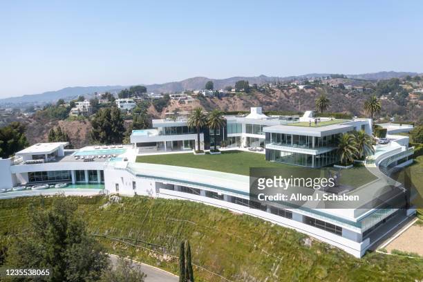Beverly Hills, CA An aerial view of The One Bel Air, a 105,000-square-foot mansion with a sky deck and putting green, night club, several swimming...