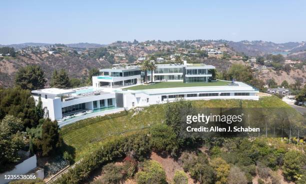 Beverly Hills, CA An aerial view of The One Bel Air, a 105,000-square-foot mansion with a sky deck and putting green, night club, several swimming...