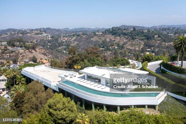 Beverly Hills, CA An aerial view of the guest house and space for a tennis court at "The One Bel Air", a 105,000-square-foot mansion with a sky deck...