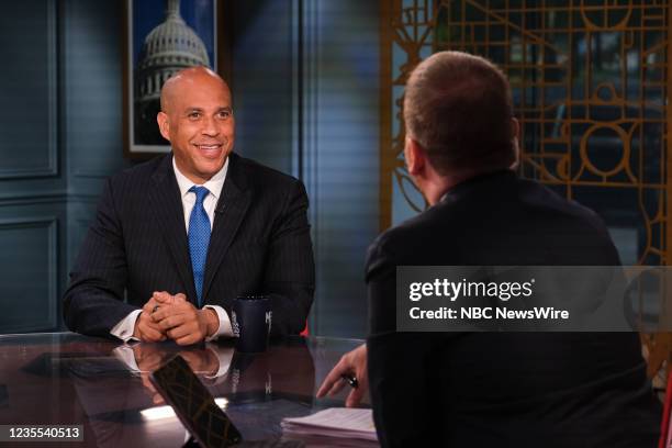 Pictured: Sen. Cory Booker and moderator Chuck Todd appear on Meet the Press" in Washington, D.C., Sunday, September 26, 2021.