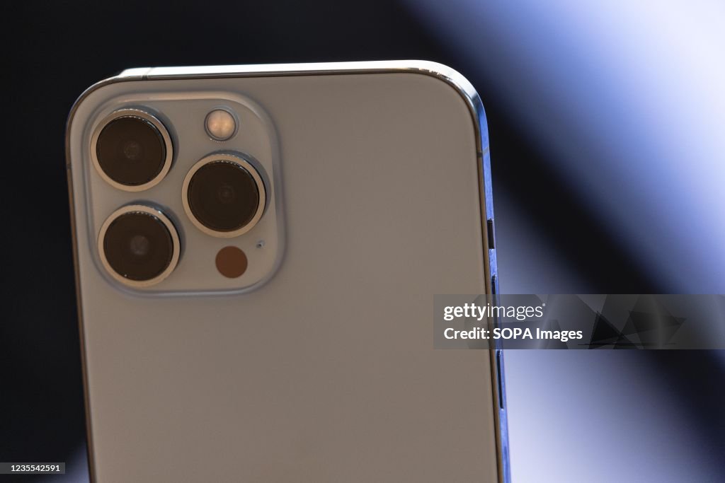 An iPhone 13 Pro Max smartphone seen displayed inside an...