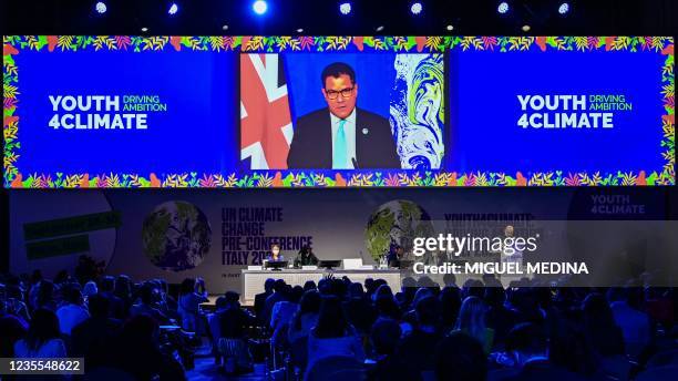 General view shows Swedish climate activist Greta Thunberg, Ugandan climate activist Vanessa Nakate, Executive secretary of the United Nations...