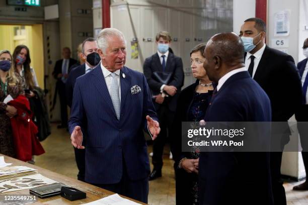 Prince Charles, Prince of Wales speaks with Chair of Trustees of Royal Botanic Gardens Kew, Amelia Fawcett and President of Gabon, Ali Bongo Ondimba...