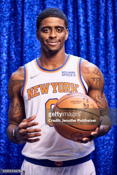 Dwayne Bacon of the New York Knicks poses for a portrait during NBA media day on September 27, 2021 at the Madison Square Garden Training Center in...