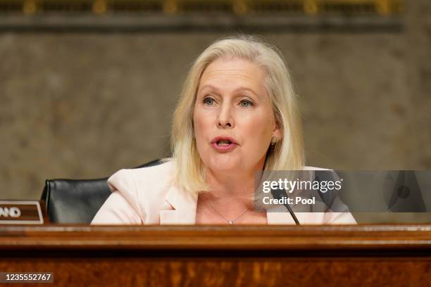 Sen. Kirsten Gillibrand speaks during a Senate Armed Services Committee hearing on the conclusion of military operations in Afghanistan and plans for...