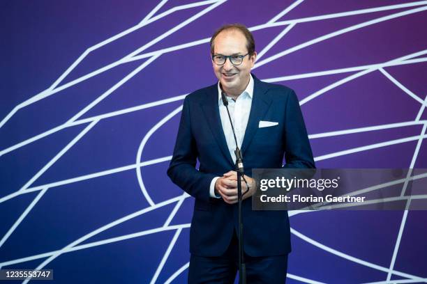 Alexander Dobrindt, Parliamentary group leader of the CSU , is pictured during a press statement before the first meeting of the CDU/CSU faction at...