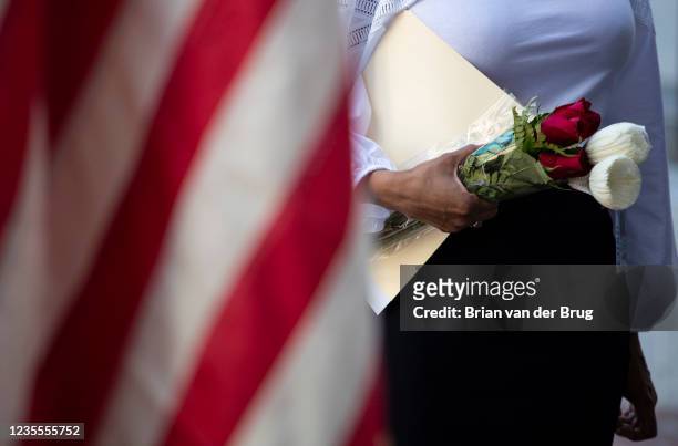 Los Angeles, CA - September 11,2021: Capri Maddox, executive director of the Los Angeles Department of Civil and Human Rights, holds red and white...