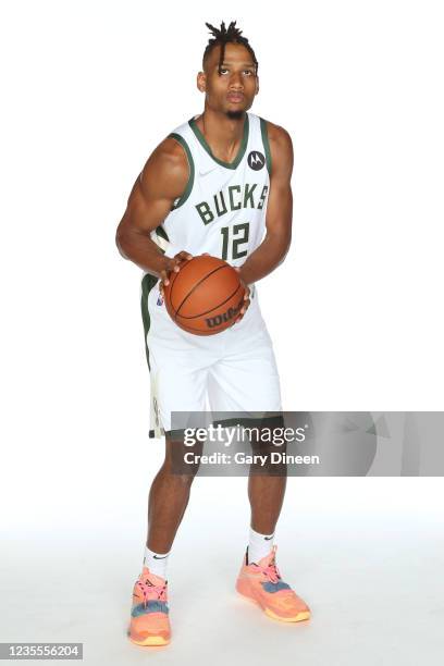 Javin DeLaurier of the Milwaukee Bucks poses for a portrait during NBA Media Day at Fiserv Forum on September 27, 2021 in Milwaukee, Wisconsin. NOTE...