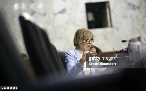 Senator Tina Smith, a Democrat from Minnesota, speaks during a Senate Banking, Housing and Urban Affairs Committee hearing in Washington, D.C., U.S.,...