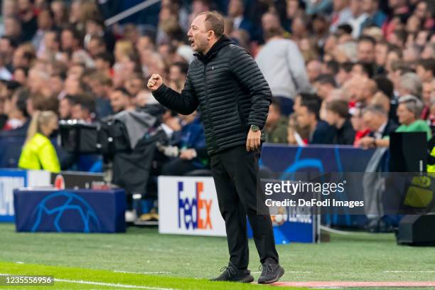Head coach Sergen Yalcin of Besiktas JK gestures during the UEFA Champions League group C match between AFC Ajax and Besiktas at Johan Cruijff Arena...