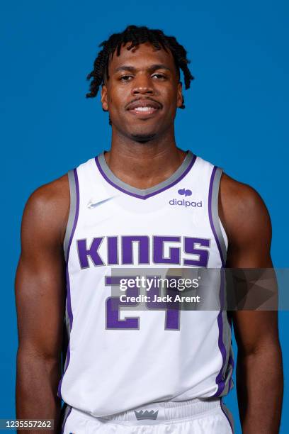 Buddy Hield of the Sacramento Kings poses for a head shot on NBA Media Day September 27, 2021 at the Golden 1 Center in Sacramento, California. NOTE...