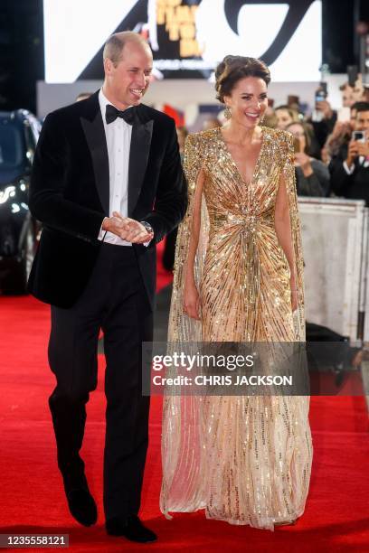 Britain's Prince William, Duke of Cambridge and Britain's Catherine, Duchess of Cambridge arrive for the World Premiere of the James Bond 007 film...