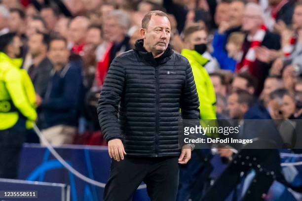 Head coach Sergen Yalcin of Besiktas JK looks dejected during the UEFA Champions League group C match between AFC Ajax and Besiktas at Johan Cruijff...