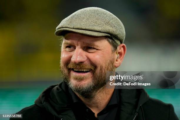 Steffen Baumgart smiles during the UEFA Champions League group C match between Borussia Dortmund and Sporting CP at Signal Iduna Park on September...