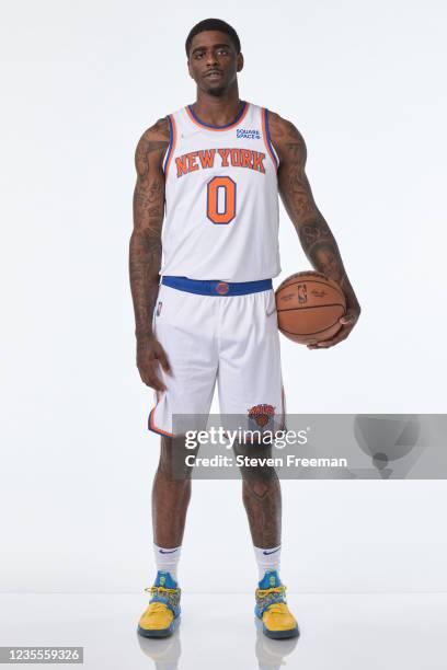 Dwayne Bacon of the New York Knicks poses for portraits during NBA Media Day on September 27, 2021 at the Knicks Practice Facility in Tarrytown, New...