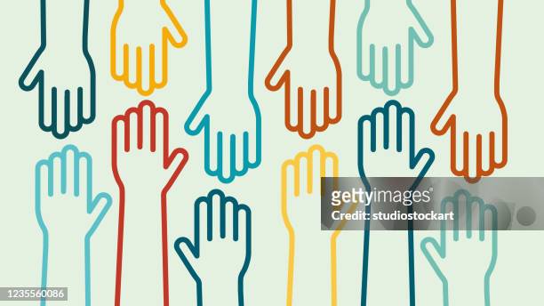 hands up colorful icon vector design - social issues stock illustrations