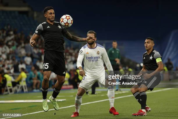 Nacho Fernandez of Real Madrid in action against Cristiano da Silva Leite of Sheriff during the UEFA Champions League Group D match between Real...