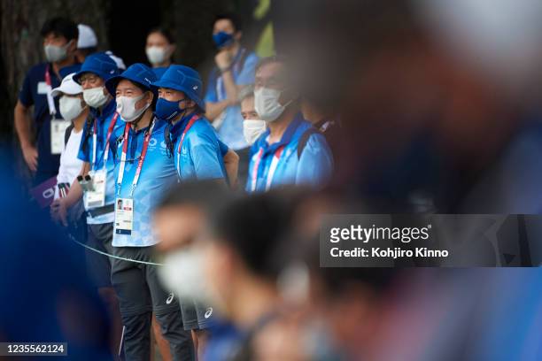 Summer Olympics: View of fans wearing masks during Women's Final Round at Kasumigaseki CC. Tokyo, Japan 8/7/2021 CREDIT: Kohjiro Kinno