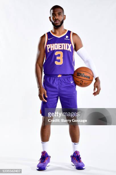 Chris Paul of the Phoenix Suns poses for a portrait during NBA Media Day on September 27 at the Footprint Center in Phoenix, Arizona. NOTE TO USER:...