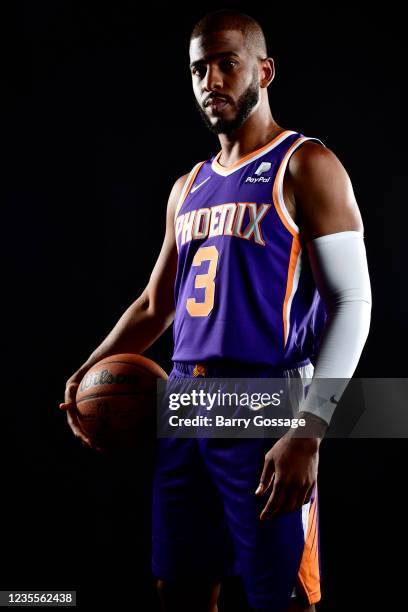 Chris Paul of the Phoenix Suns poses for a portrait during NBA Media Day on September 27 at the Footprint Center in Phoenix, Arizona. NOTE TO USER:...