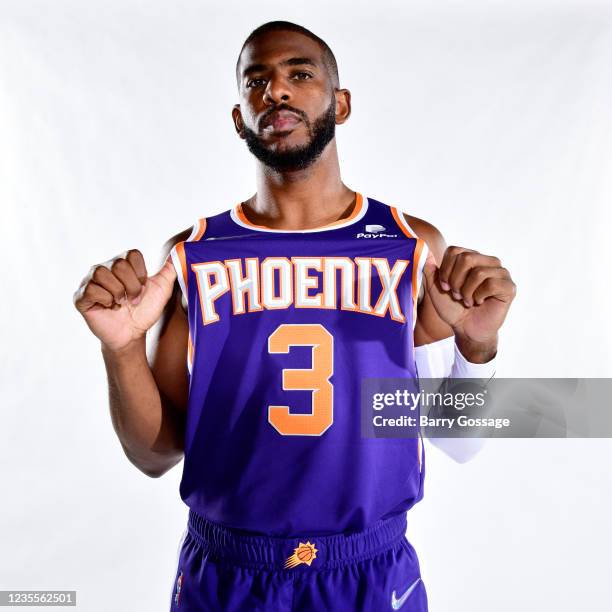 Chris Paul of the Phoenix Suns poses for a portrait during NBA Media Day on September 27 at the Footprint Center in Phoenix, Arizona. NOTE TO USER:...