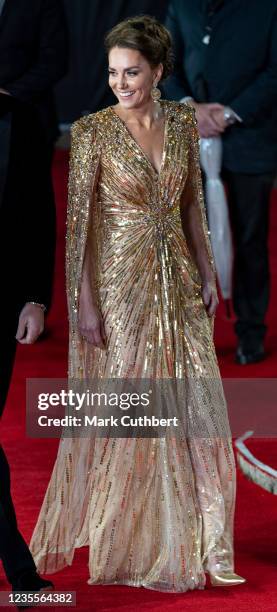 Catherine, Duchess of Cambridge attends the "No Time To Die" World Premiere at the Royal Albert Hall on September 28, 2021 in London, England.