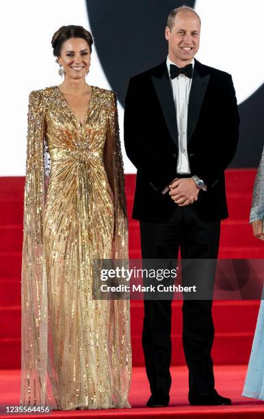 Catherine, Duchess of Cambridge and Prince William, Duke of Cambridge attend the "No Time To Die" World Premiere at the Royal Albert Hall on...