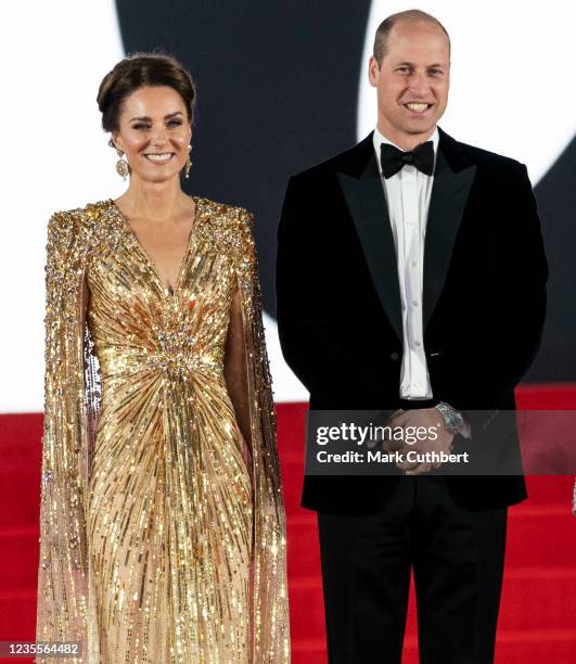 Catherine, Duchess of Cambridge and Prince William, Duke of Cambridge attend the "No Time To Die" World Premiere at the Royal Albert Hall on...