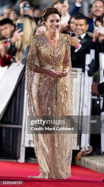 Catherine, Duchess of Cambridge attends the "No Time To Die" World Premiere at the Royal Albert Hall on September 28, 2021 in London, England.