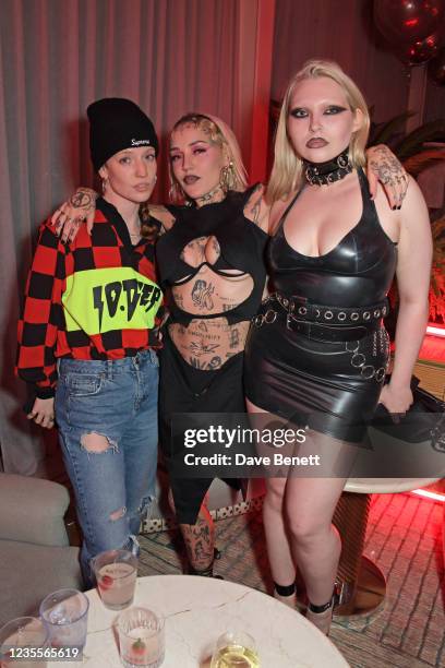 Jess Glynne, Brooke Candy and guest attend the launch of Dazed: 30 Years Confused at 180 House on September 28, 2021 in London, England.