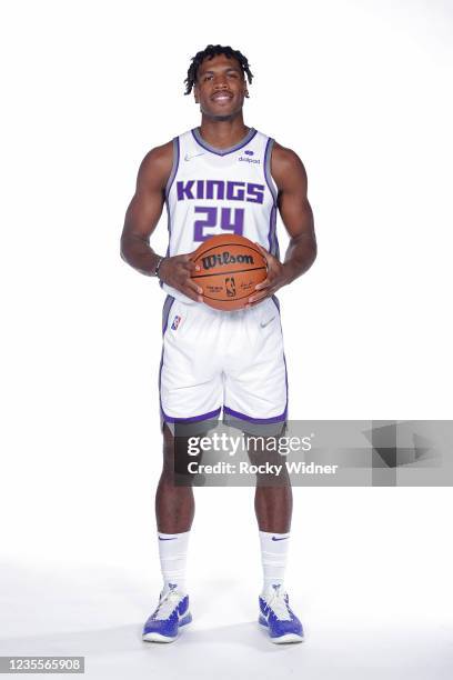 Buddy Hield of the Sacramento Kings poses for a portrait on NBA Media Day September 27, 2021 at the Golden 1 Center in Sacramento, California. NOTE...