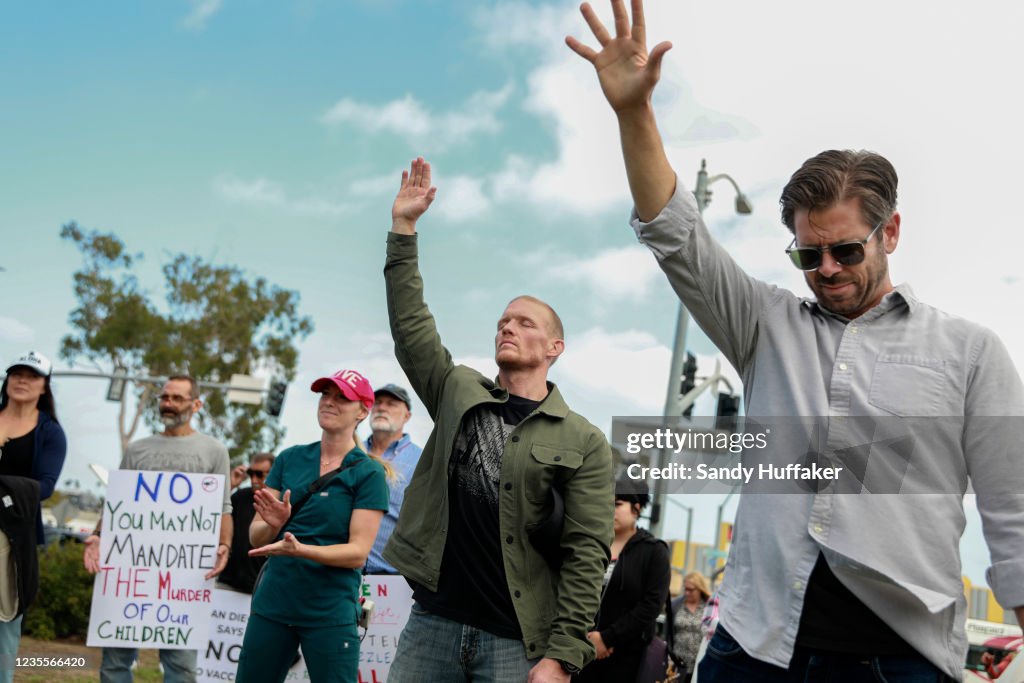 Anti-Vaccination Demonstrators Protest During The San Diego Unified Board Of Education's Meeting Vote On Vax Mandates