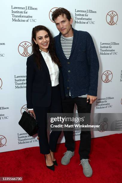 Mila Kunis and Ashton Kutcher attend the Grand Opening of the Lawrence J. Ellison Institute on September 28, 2021 in Los Angeles, California.